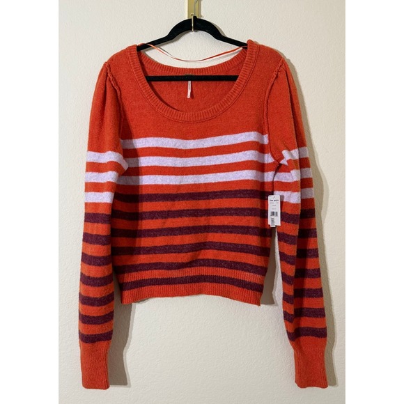 NWT Free People Alpaca Cotton Blend 'Complete Me Orange' Stripe Sweater Size S - Picture 2 of 7